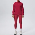 Donkerrood yogaset met fleecejack met rits en sportlegging met hoge taille voor dames - S / Karmijnrood