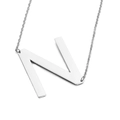 Polished silver uppercase N letter pendant necklace in minimalist titanium steel - Letter N (KN26370-K)