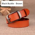 Women's genuine leather belt in brown with a gunmetal black square buckle detail - Black Buckle - Brown