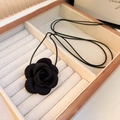 Elegant French luxury black fabric rose necklace displayed in a premium wooden jewelry box - Necklace-Black (Small)