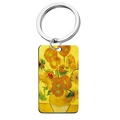 Vintage rectangle keychain with Van Gogh Sunflowers painting and silver metal ring - Sunflowers (YH-7) / 5x2.8