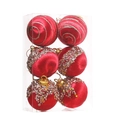 Pack of 6 red Christmas foam balls with golden sequins and beads for tree decoration - 6cm / Set of 6 / Red