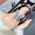 Silver butterfly cocktail ring featuring sparkling cubic zirconia and crystal stones - Style 84 Silver (Large Butterfly Design)