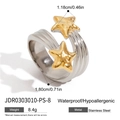 Waterproof stainless steel star ring in silver and gold finish with size measurements - JDR0303010-PS-8 Two-tone Star Ring