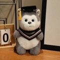 Peluche husky con tocco da laureato nero e nappa dorata per regalo di laurea - Husky con sciarpa rosa / 20cm