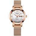 Montre quartz rose doré pour femme avec bracelet milanais et double calendrier - Cadran Blanc