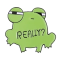 Green cartoon frog enamel pin featuring Really? text for backpack or clothes - Puzzled Frog (XZ7885)