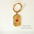 Detail of gold hoop earring with red gemstone pendant and size dimensions - Octagram Red Agate