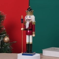 38cm wooden Nutcracker King soldier figurine with gold spear on a festive Christmas backdrop - Red King / 38cm