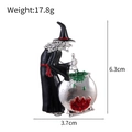 Wizard stirring cauldron Halloween brooch in silver metal with red and green enamel accents - Witch Cauldron