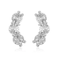 Elegant silver 18K gold plated clover wing earrings with three brilliant cubic zirconia - White Gold White Zircon Wing Shape