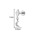 Titanium flat back stud with silver diamond base and crescent moon dangle charm - Rhombus Moon Style (T2557-6#Silver)