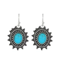 Retro bohemian drop earrings with turquoise stones in silver-tone finish - Antique Silver Oval Style (K-1241)