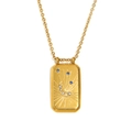 Collier tarot vintage plaqué or 18K avec pendentif carré motif lune et étoiles - Or-Lune Étoile