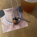 Collier minimaliste avec pendentif gland en bois tube argenté et chaîne serpent élégante - Argent-Café
