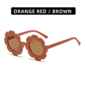 Kids flower shaped sunglasses in orange red frame with brown circular lenses - Matte Orange Red Frame Brown Lens