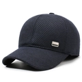 Winter thermal baseball cap for men in navy blue twill fabric with mountain metal badge - Navy Blue