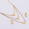 Vintage gold swallow pendant necklace and earring set with textured metallic finish - Gold Swallow Necklace Stud Earrings Set