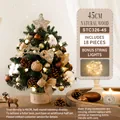Mini 45cm Christmas tree with wood base, pine cones, cotton balls and warm LED lights - 45CM Natural Wood Log Tree