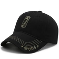 Black cotton sports baseball cap with yellow contrast stitching and sports embroidery - Sports Black