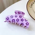 Elegant purple hair claw clip featuring dark purple floral patterns for women - Purple-Daisy