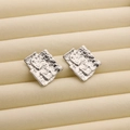 Unisex silver tone geometric layered rectangle earrings with lava texture - R186 Wrinkle Style 2 / Steel
