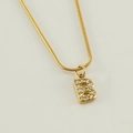 Golden snake chain necklace with letter B pendant encrusted in white cubic zirconia - Letter B / Gold