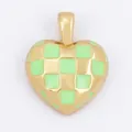 Golden heart pendant featuring light green checkerboard enamel finish for DIY jewelry - ABG2707-Mint Green Small Heart
