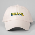 Classic beige cotton baseball cap with colorful Brasil embroidery on front view - Adjustable / Beige