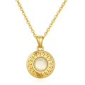 Collier en acier doré avec pendentif géométrique, motif grec et pierre précieuse blanche - Style Rond En Nacre Motif Grec (No.8)