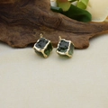 Pair of green resin cube pendants with gold-plated metal edges and hanging loops - Dark Green