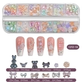 Detailed view of 12-grid nail art kit with 3D resin bows, bears and flowers charm set - Cream Bow (12TZ-10)