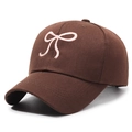 Casquette de baseball marron foncé en coton avec broderie nœud rose et visière courbée - Réglable / Café