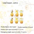 Pack of 24 bumble bee themed cake toppers with honeycomb and daisy flower designs - Small Cake Toppers 24PCS