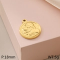 Golden pendant with 18mm diameter showing mother and child relief on pink base - Mother and Child Relief (KLJ5959-Z)