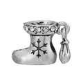 Silver Christmas boot charm bead with snowflake pattern and sparkling white rhinestones - Christmas Boot Snowflake Charm