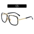 Fashionable oversized square sunglasses with black and gold double bridge metal frame C5 - Gold Frame White Lens