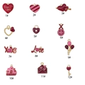 12 styles of red enamel Valentine DIY charms including hearts and love letters - Mixed Set of 12 (1 of Each)