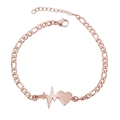Detailed view of rose gold heart and heartbeat charm bracelet with adjustable chain - Heart Pulse / Rose Gold