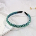 Elegant emerald green crystal beaded headband with woven design and smooth silk lining - Four Rows / Green