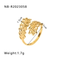Adjustable golden leaf hollow stainless steel open ring with 1.5cm wheat ear design - Gold Leaf Wheat Spike Open Style / Gold