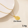 Golden 18k plated oval shell texture pendant necklace in stainless steel, size 22x18mm - Oval Fan Texture (S869-G+N22-G)