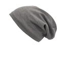 Detailed waffle knit texture of a medium grey slouchy beanie in a soft cotton blend - M (56-58cm) / Gray