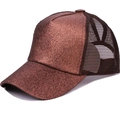 Berretto da baseball marrone glitterato con rete traspirante e foro per coda di cavallo - Taglia Adulto (Regolabile) / Caffè a Cinque Pannelli
