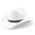 Detailansicht eines weißen Cowboyhuts aus Wildlederimitat mit schwarzem Lederband und Schnalle - M (56-58cm) / Reinweiß