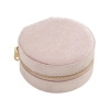 Pink velvet circular jewelry organizer box with a secure golden zipper closure - Round / Pink
