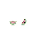 Sparkling S925 sterling silver watermelon stud earrings with colorful pavé crystals - Gold