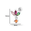 Boucles d'oreilles en acier argenté avec zircons roses, rouges, verts et orange - Style Vertical Quadrichrome (0162-3#) / Argent
