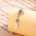 Titanium steel kitten ear stud with pink zircon and teardrop crystal pendant - Pink Zirconia Single / Pink + White (Left)
