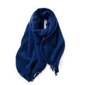 Navy blue winter scarf with soft cashmere texture and elegant classic fringe tassels - No.31 Navy Blue